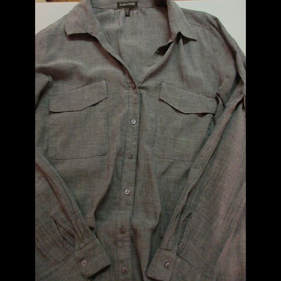 Eileen Fisher cotton & linen blouse blue/gray Small - Picture 3 of 6